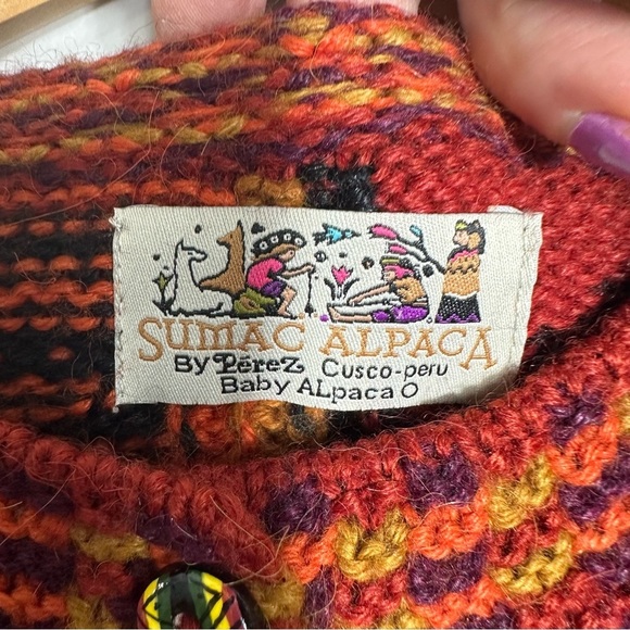 Sumac Alpaca by Perez Southwestern Cardigan Sweater, Large, Orange Red - Picture 4 of 10
